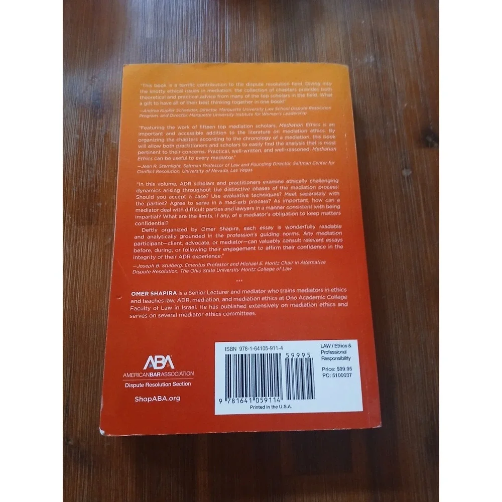 Omer Shapira Mediation‎ Ethics (Paperback) Like New a Practitioners Guide
